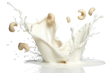Milk Splash with Cashews on isolated background