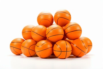 Multiple orange basketball balls on a white background. Generative AI