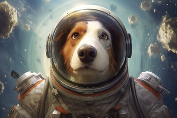 An adventurous dog in an astronaut suit ventures into the far reaches of outer space, accompanied by other animals. Generative AI