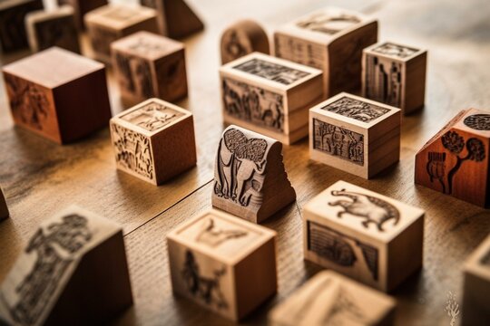 a set of stamps made of wood. Generative AI