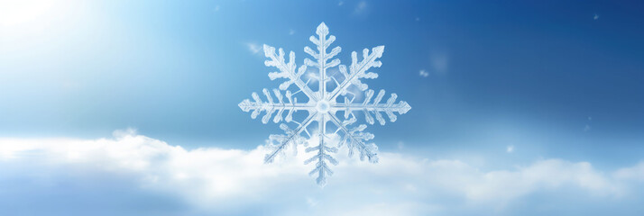 ice fractal snowflake against blue sky background