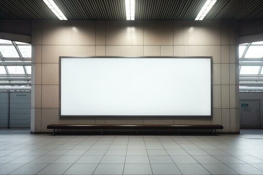 Empty display on modern train station wall. Generative AI