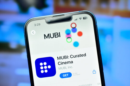 New Delhi, India 10 September 2023:- Closeup of MUBI app on iphone is curated cinema application used to distributed films