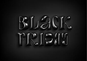 Black Friday Sale Banner with Glossy 3D Text. Vector Realistic Metallic Letters on Dark Background. Design Element for Marketing Discount Promo Posters and Sale Banners