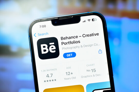 New Delhi, India 10 September 2023:- Behance app on iphone used to create and share portfolio for creative people