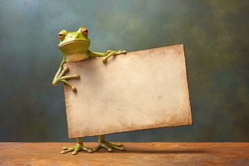 Frog holding a white sign. Generative AI