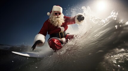A Santa Claus riding a wave 
