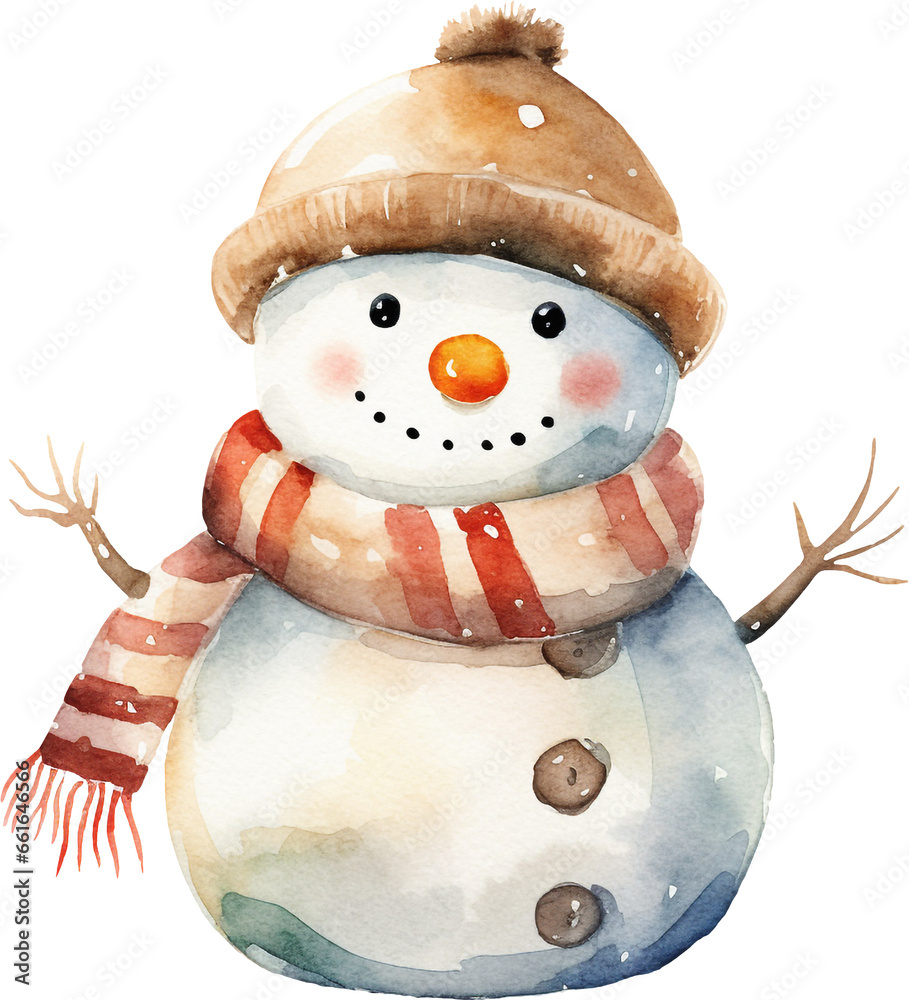 Poster snowman watercolour illustration created with generative ai technology
