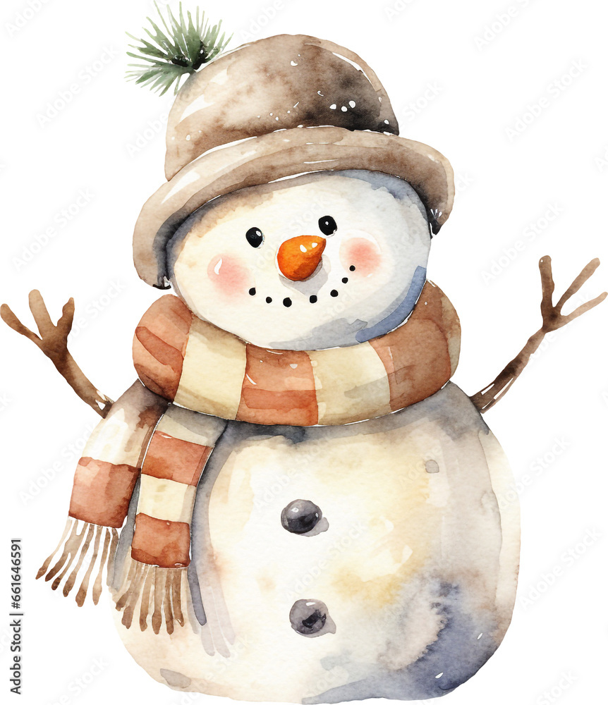 Poster snowman watercolour illustration created with generative ai technology