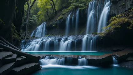 Zelfklevend Fotobehang waterfall in the forest © Ibrahim