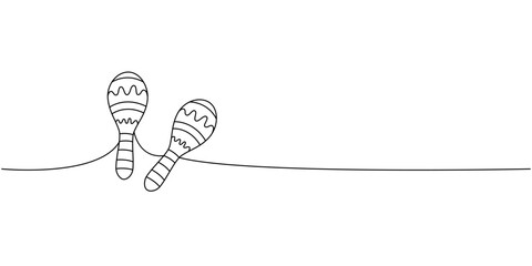 Maracas one line continuous drawing. Musical instruments continuous one line illustration. Vector minimalist linear illustration.