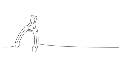 Pet nail clippers one line continuous drawing. Animals accessories, pet toy supplies continuous one line illustration.