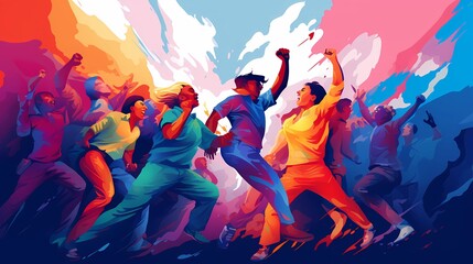 Crowd of people from the LGBT community, dynamic silhouettes, concept of demonstration and fight for freedom, diversity