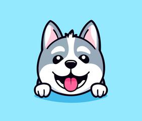 cute light puppy on a blue background