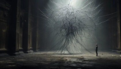 Concept Art of a Person Standing Beside an Entanglement with Copy Space