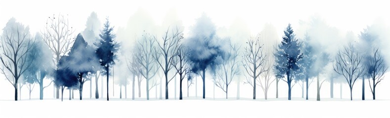 watercolor winter trees Generative AI