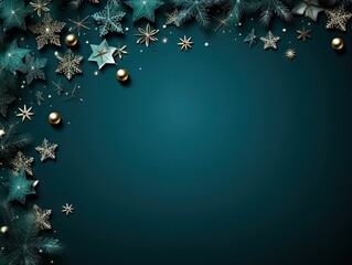 Christmas Background with Christmas Balls and Snowflakes, Dark Teal and Light Emerald - obrazy, fototapety, plakaty