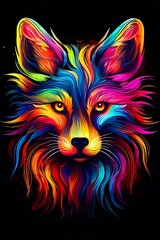 Fox in abstract, graphic highlighters lines rainbow ultra-bright neon artistic portrait | Generative AI