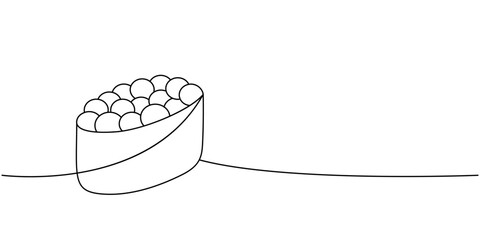 Ikura sushi, tobiko maki sushi one line continuous drawing. Japanese cuisine, traditional food continuous one line illustration. © Lifeking