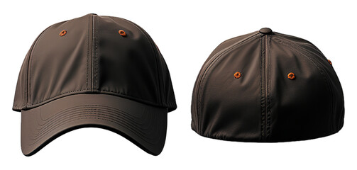 set of plain matte black hats with front and back views. mockup template, generative ai