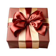 Christmas gift box, with red and gold ribbon, with transparencies, PNG format	