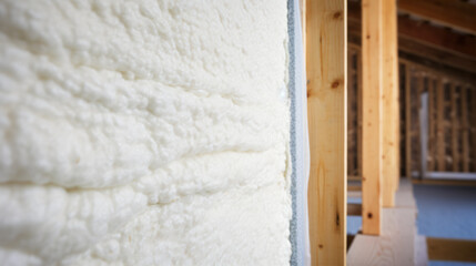 llustration of insulation layers on a single-family house, close up to polyurethane foam - obrazy, fototapety, plakaty