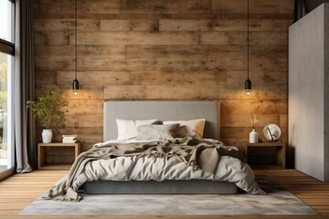 Warm and inviting bedroom with a wall mockup. Generative AI