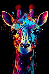 Giraffe in abstract, graphic highlighters lines rainbow ultra-bright neon artistic portrait | Generative AI
