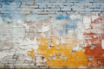 Vintage wall with damaged plaster, old color paint texture background,