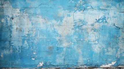 Obraz premium Cracked blue paint texture background, old wall with damaged plaster