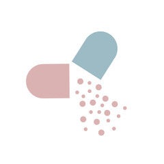 Simple Vector opened capsule with falling balls. Isolated illustration