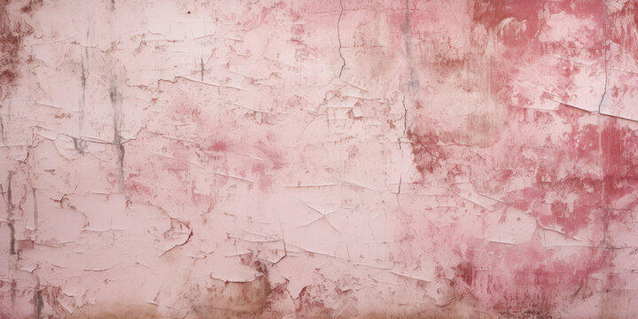 Old pink paint texture background, vintage wall with cracked plaster