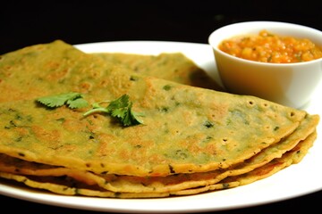 Indian food moong dal chilla is ready to eat, concept of Vegetarian cuisine