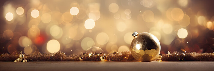 Christmas background with tree, baubles and shiny lights - AI Generated - obrazy, fototapety, plakaty