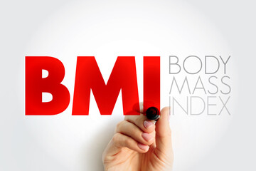 BMI Body Mass Index - value derived from the mass and height of a person, acronym text concept...
