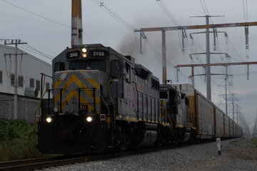 Monterrey, Nuevo León. 10-06-2023. Freight train near the Parker company in the city of Apodaca, Nuevo Leon