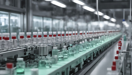 Pharmaceutical production operations, focusing on medical vials or pharmaceutical bottles that are manufactured in the factory.