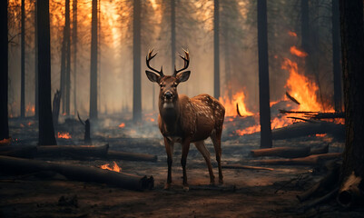 danger of forest fires for wild animals in the context of climate change, emphasizing the need for environmental awareness and conservation efforts.