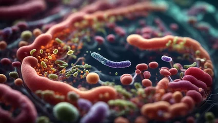 Fotobehang Abstract, the concepts of probiotics, bacteria, and their role in promoting digestive health and harnessing the body's immune system to fight diseases like cancer more effectively. Viruses and infecti © yahya