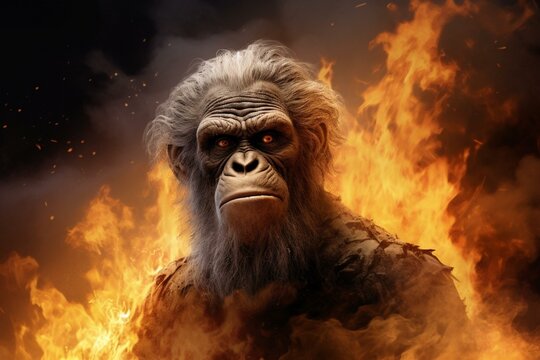 the results of disregarding climate change depicted as a malevolent flaming primate. Generative AI