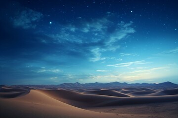 Majestic sand dunes with surreal desert scenery under a starry night sky. Generative AI - obrazy, fototapety, plakaty