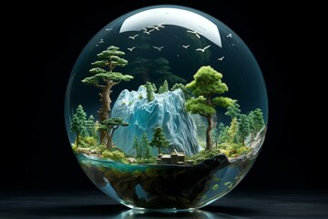 environment and climate. world in a glass globe. Generative AI