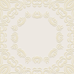 Embossed beige background, cover design. Geometric ethnic floral 3D pattern, press paper, leather. Handmade, mandala, ornament. Boho, elegant traditions of the East, Asia, India, Mexico, Aztec, Peru.
