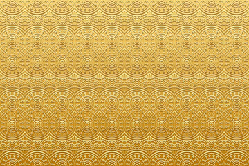 Embossed gold background, cover design. Geometric ethnic 3D pattern, press paper, leather. Handmade, unique ornaments. Boho, tribal exotic designs of East, Asia, India, Mexico, Aztec, Peru.