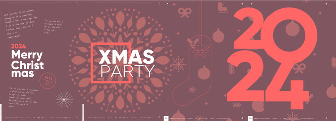Merry Christmas and happy new year. 2024. Modern minimalistic Christmas banner. Vector illustration with elements of typography.