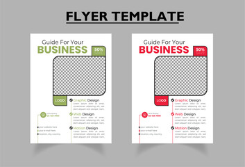 Business promotional flyer design by using line | Space for photo background | Red & light Green color | Business promotional flyer for company or individual business man