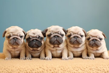 Baby Pugs: A Captivating Image Sequence Depicting the Growth of a Pug from Puppy to Adult, generative AI