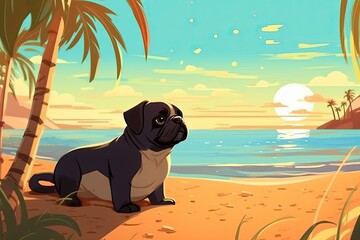 Cute Pug Picture: Pug Enjoying a Day at the Beach, generative AI