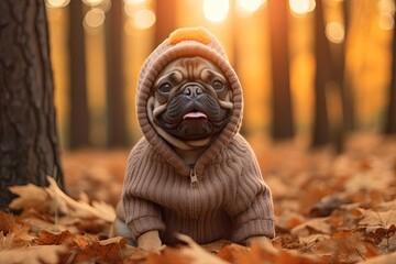 Obraz premium Cute Pug Picture: Professional Photoshoot with Adorable Pug Poses, generative AI