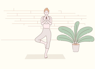 woman yoga vector illustration hand drawn 